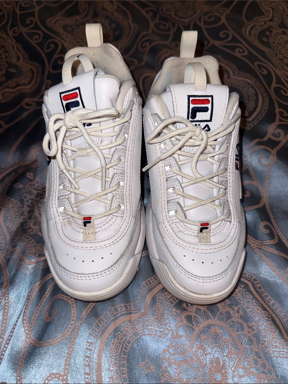 Fila White Low-Top Sneakers with Red & Navy Logo